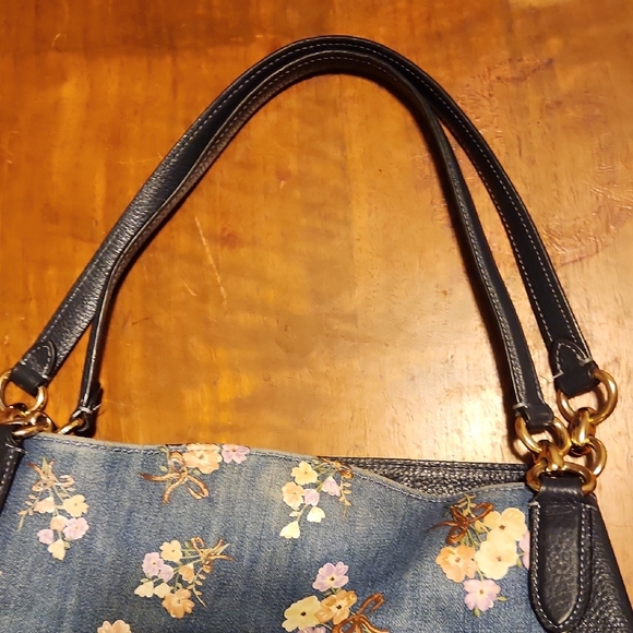 Coach Hallie Denim Shouldet Bag With Painted Floral - Picture 14 of 16